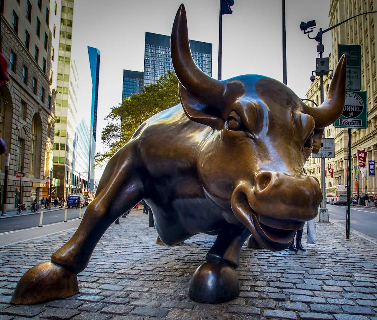Charging Bull sculpture near Wall Street, New York.